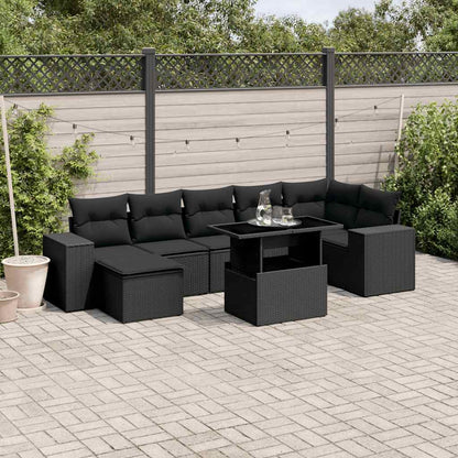 Set Divani da Giardino con Cuscini 8 pz Nero in Polyrattan | homemem39