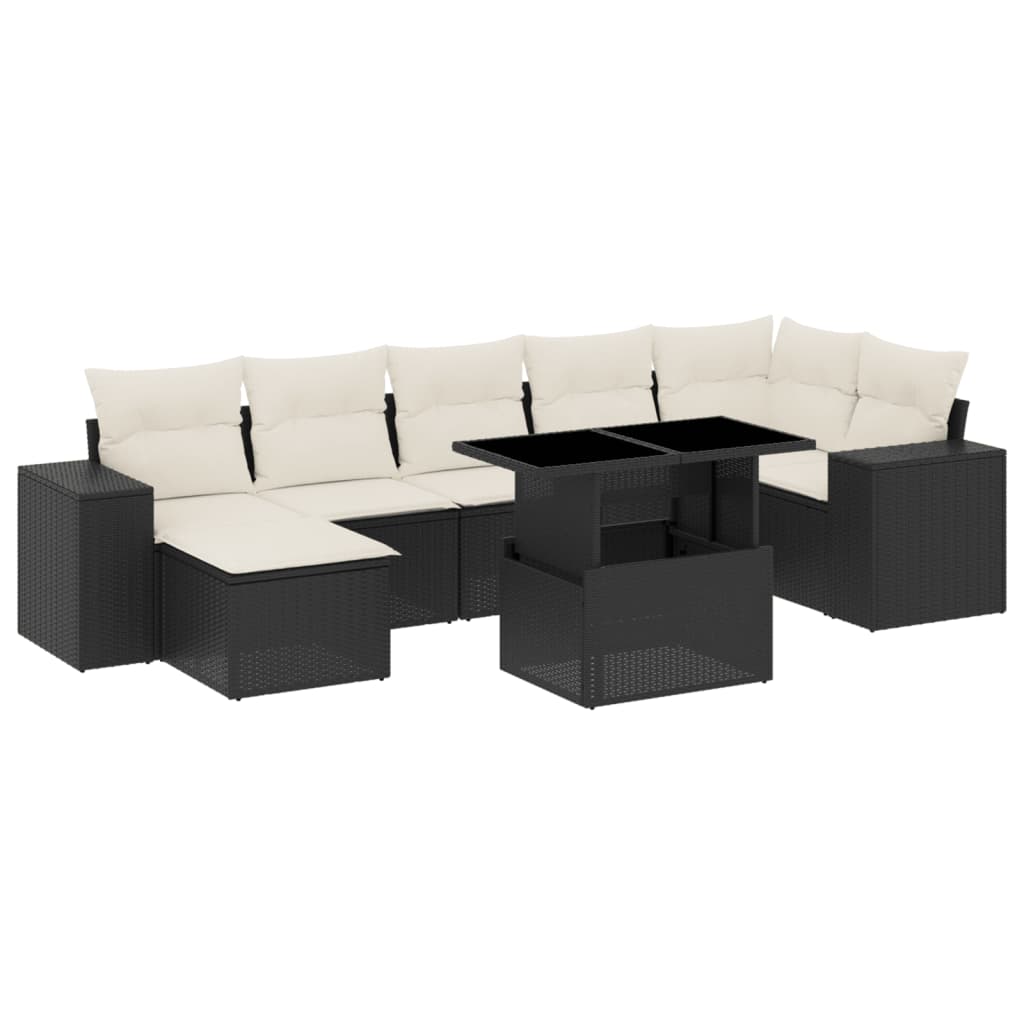 Set Divani da Giardino con Cuscini 8 pz Nero in Polyrattan - homemem39