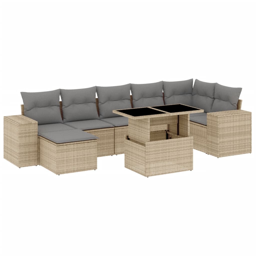 Set Divano da Giardino 8 pz con Cuscini Beige in Polyrattan | homemem39