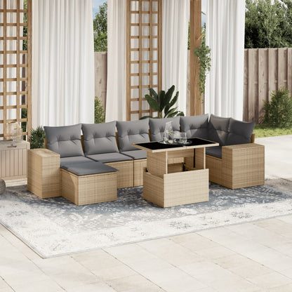 Set Divano da Giardino 8 pz con Cuscini Beige in Polyrattan | homemem39