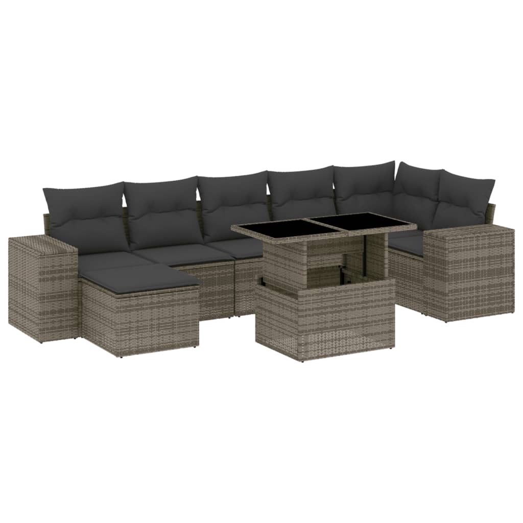 Set Divano da Giardino 8 pz con Cuscini Grigio in Polyrattan | homemem39