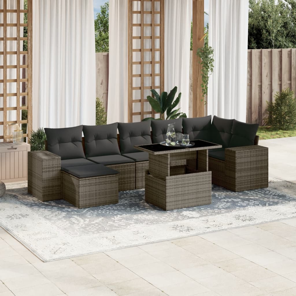 Set Divano da Giardino 8 pz con Cuscini Grigio in Polyrattan | homemem39