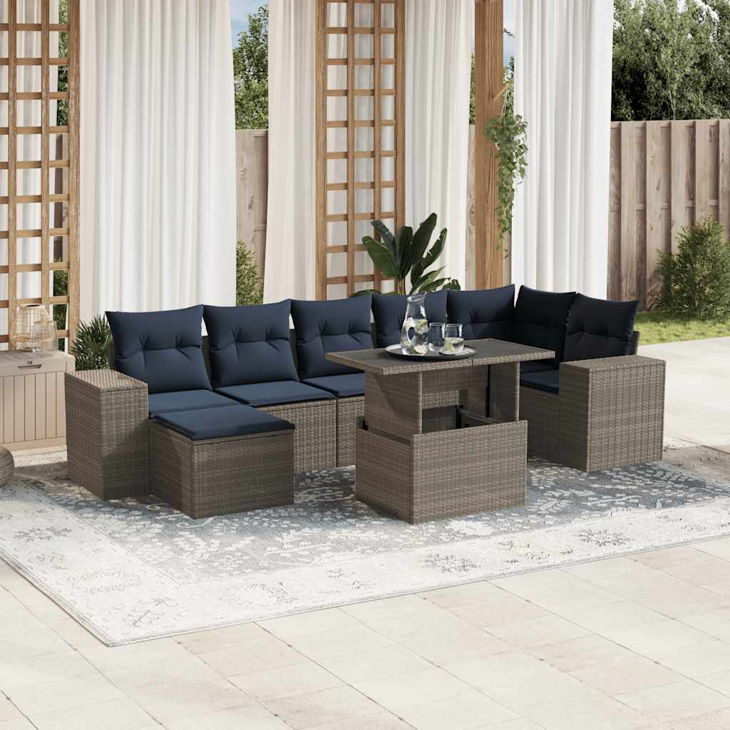 Set Divani da Giardino 8 pz con Cuscini Grigio in Polyrattan | homemem39