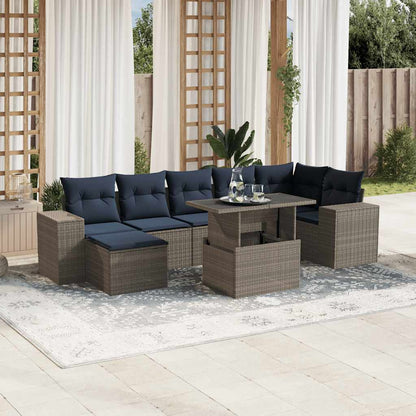 Set Divani da Giardino 8 pz con Cuscini Grigio in Polyrattan | homemem39