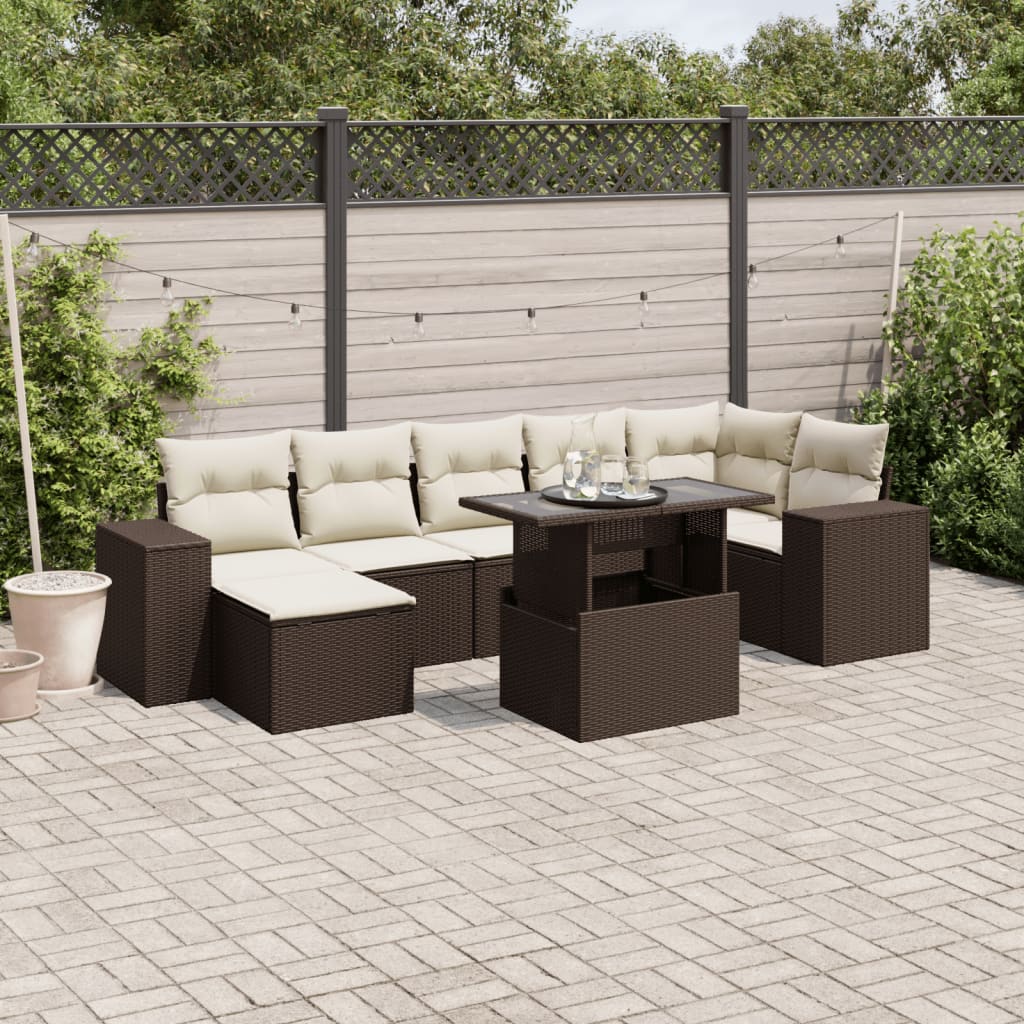 Set Divani da Giardino 8 pz con Cuscini Marrone in Polyrattan | homemem39