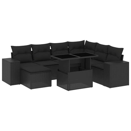 Set Divani da Giardino con Cuscini 8 pz Nero in Polyrattan | homemem39