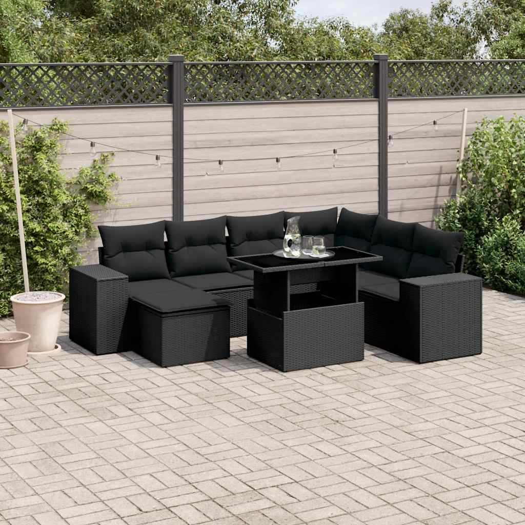 Set Divani da Giardino con Cuscini 8 pz Nero in Polyrattan - homemem39