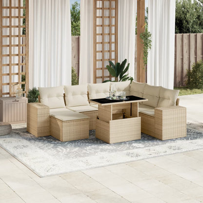 Set Divano da Giardino 8 pz con Cuscini Beige in Polyrattan