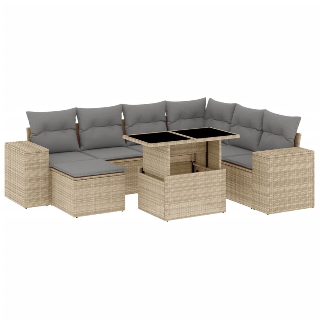 Set Divano da Giardino 8 pz con Cuscini Beige in Polyrattan | homemem39
