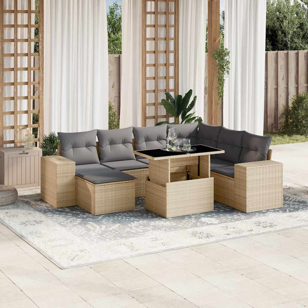 Set Divano da Giardino 8 pz con Cuscini Beige in Polyrattan | homemem39