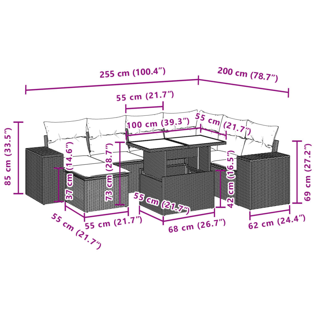 Set Divano da Giardino 8 pz con Cuscini Grigio in Polyrattan | homemem39