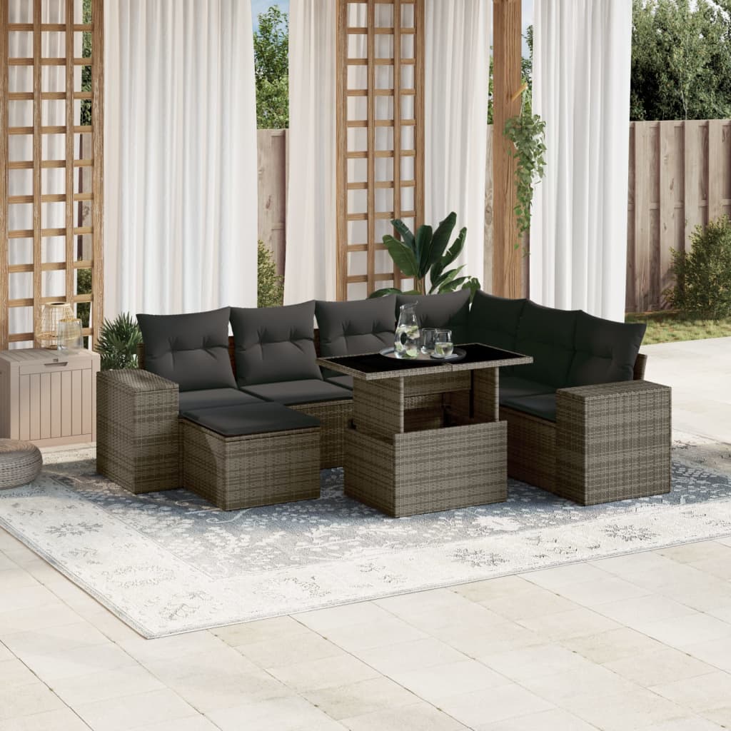 Set Divano da Giardino 8 pz con Cuscini Grigio in Polyrattan - homemem39