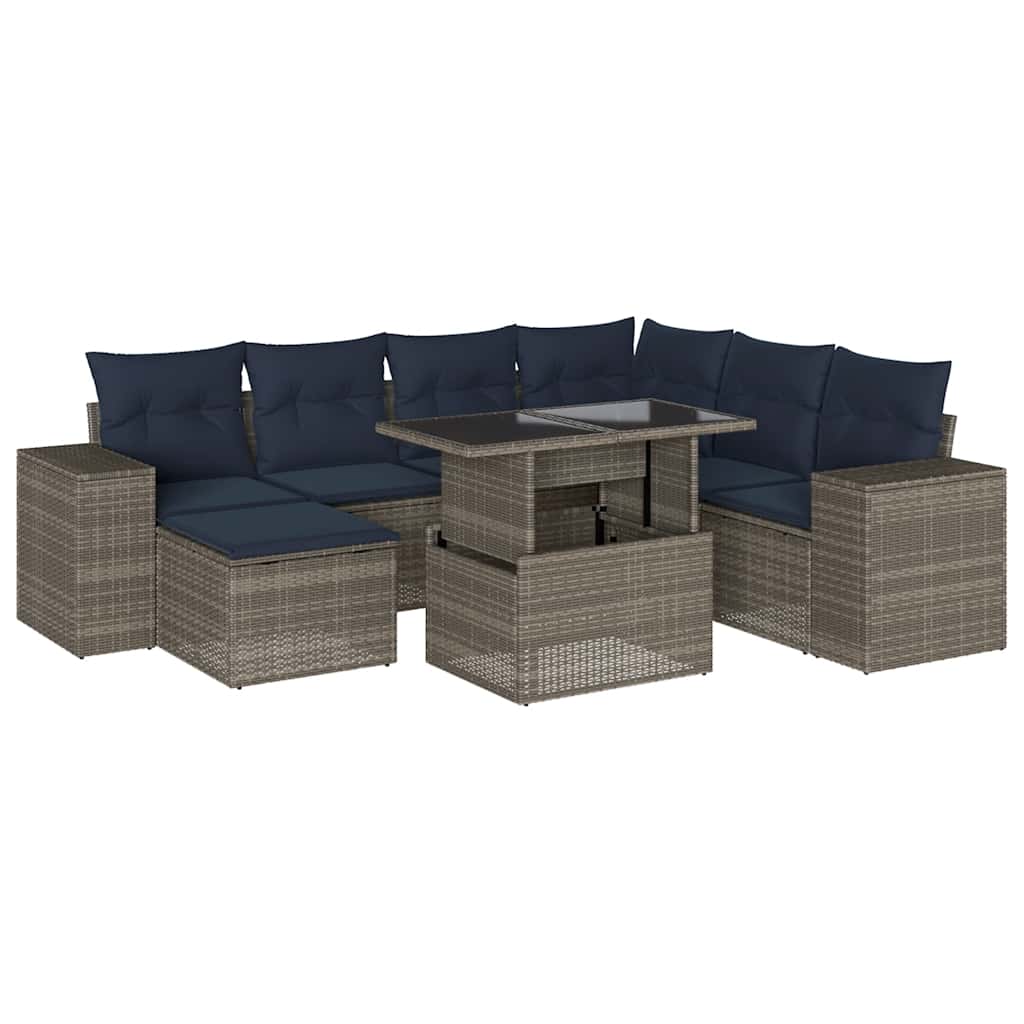 Set Divani da Giardino 8 pz con Cuscini Grigio in Polyrattan