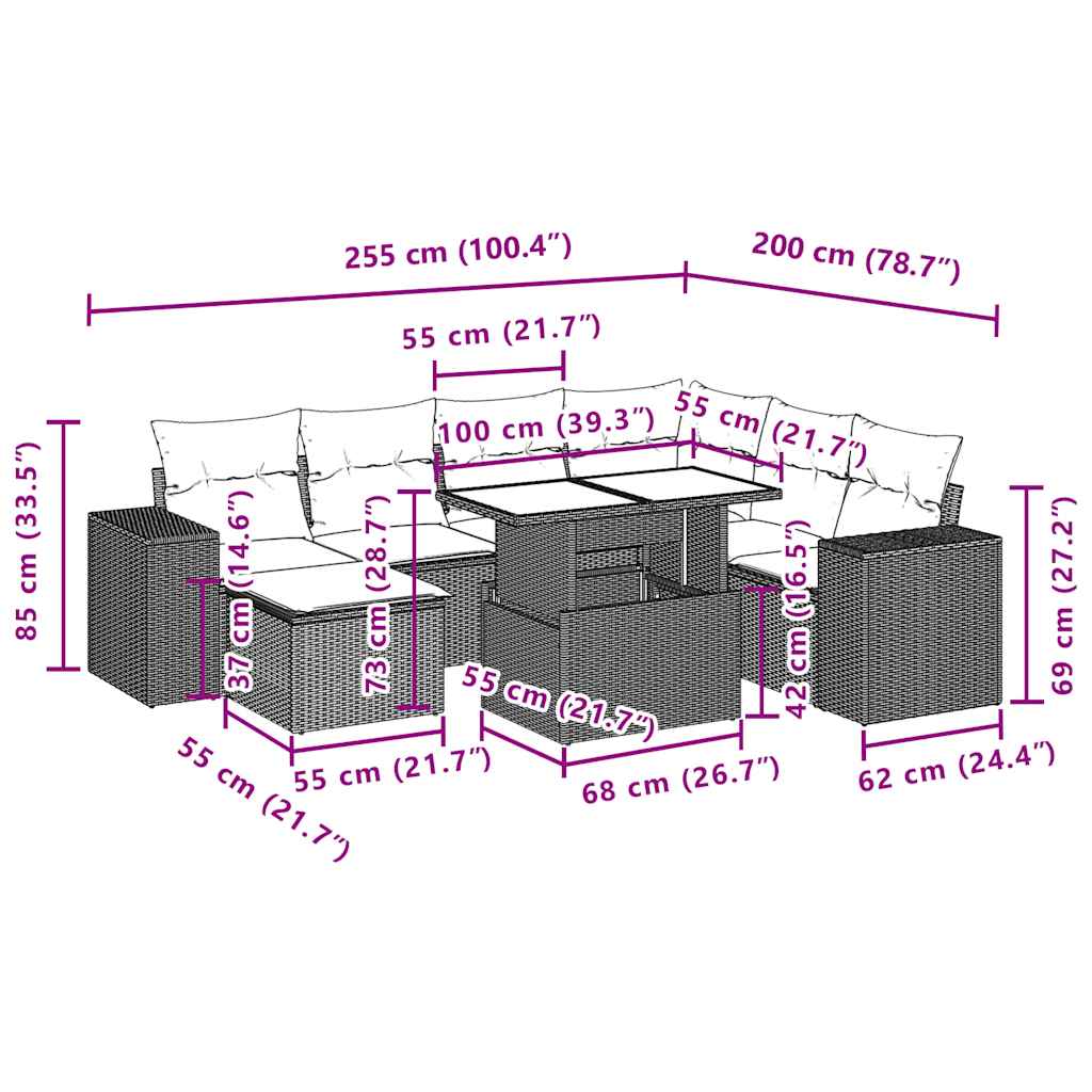 Set Divani da Giardino 8 pz con Cuscini Grigio in Polyrattan | homemem39