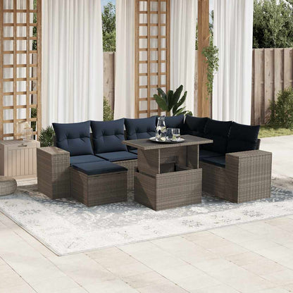 Set Divani da Giardino 8 pz con Cuscini Grigio in Polyrattan