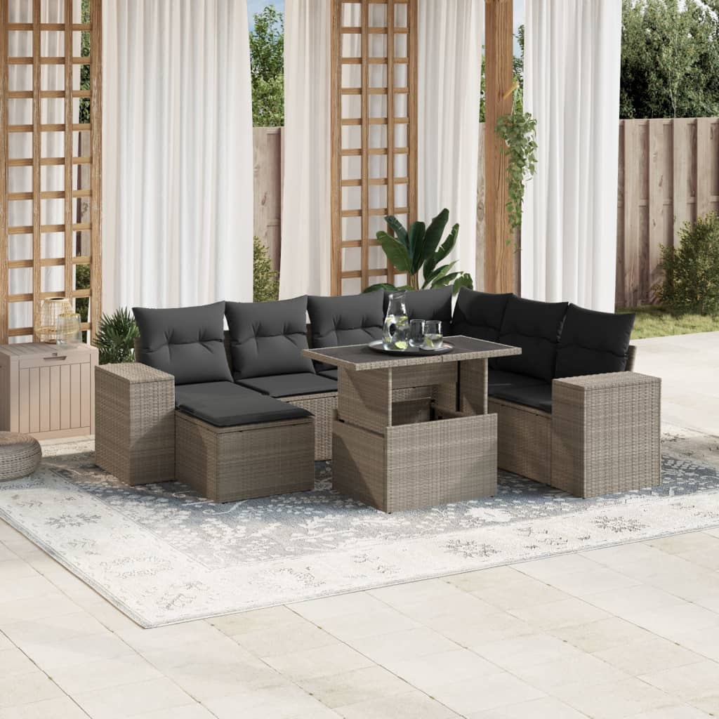 Set Divano da Giardino 8pz con Cuscini Grigio Chiaro Polyrattan