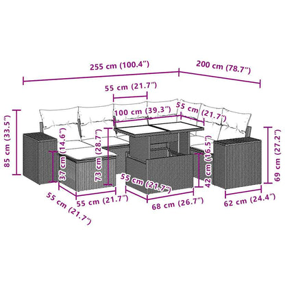 Set Divani da Giardino 8 pz con Cuscini Marrone in Polyrattan - homemem39
