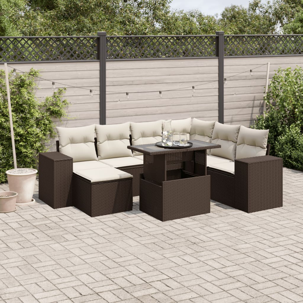 Set Divani da Giardino 8 pz con Cuscini Marrone in Polyrattan - homemem39