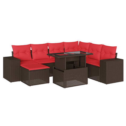 Set Divani da Giardino 8 pz con Cuscini Marrone in Polyrattan