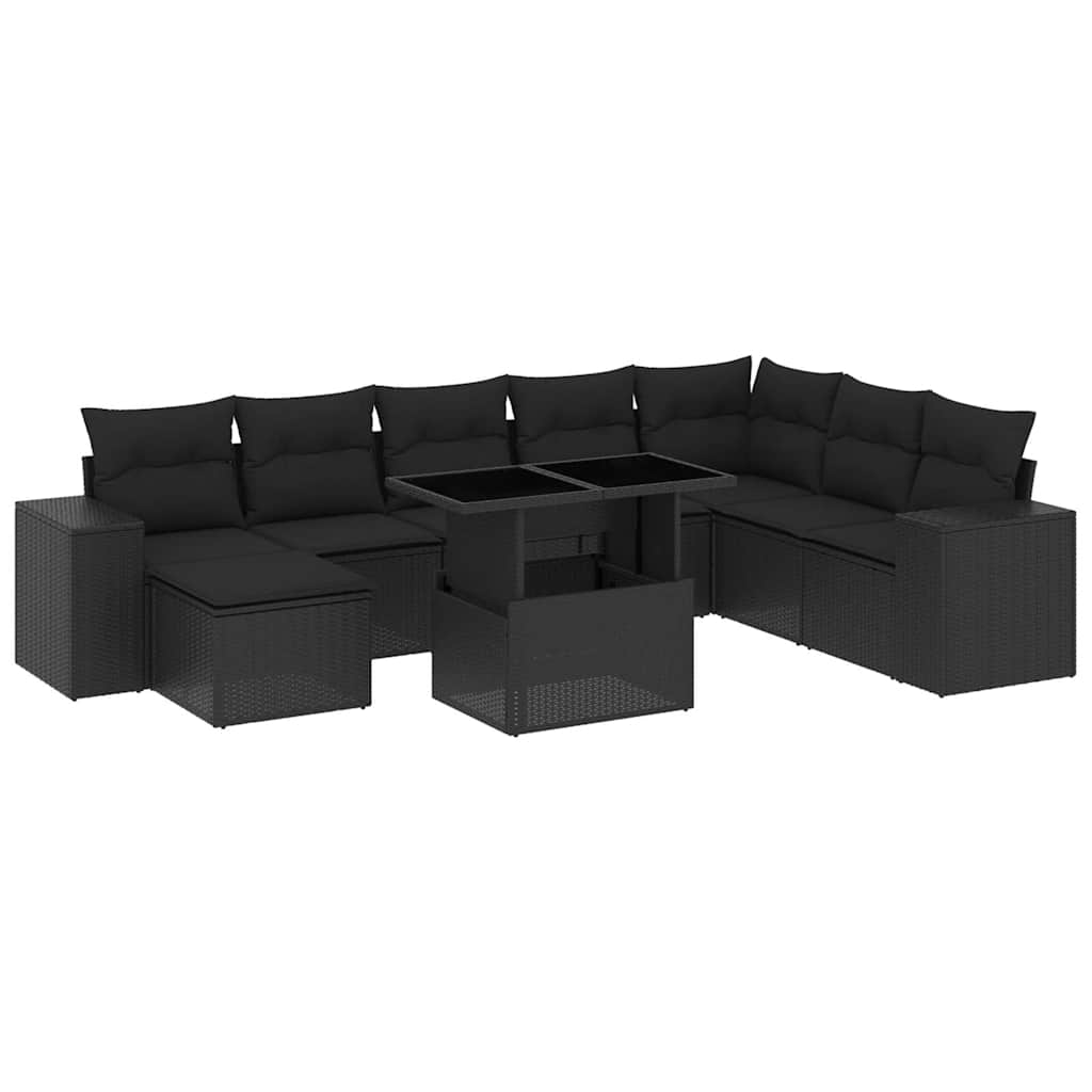 Set Divani da Giardino 9 pz con Cuscini Nero in Polyrattan | homemem39