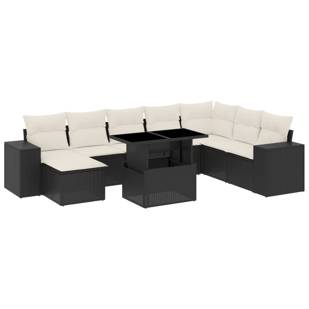 Set Divani da Giardino 9 pz con Cuscini Nero in Polyrattan - homemem39
