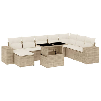 Set Divano da Giardino 9 pz con Cuscini Beige in Polyrattan | homemem39