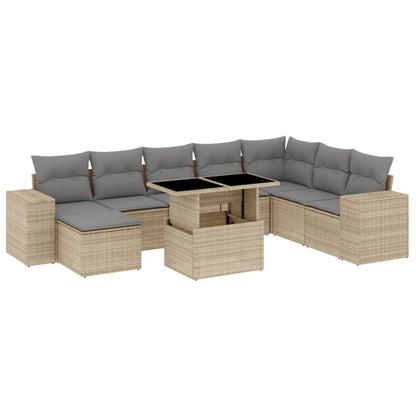 Set Divano da Giardino 9 pz con Cuscini Beige in Polyrattan - homemem39