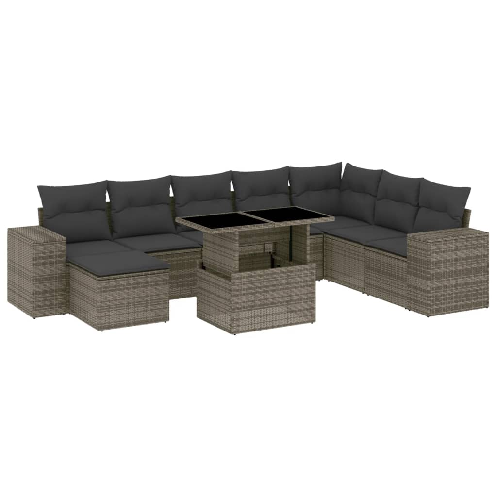 Set Divano da Giardino 9 pz con Cuscini Grigio in Polyrattan - homemem39