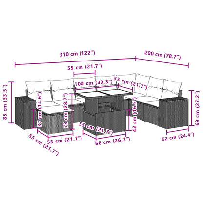 Set Divano da Giardino 9 pz con Cuscini Grigio in Polyrattan | homemem39