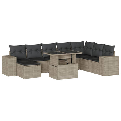 Set Divano da Giardino 9pz con Cuscini Grigio Chiaro Polyrattan | homemem39