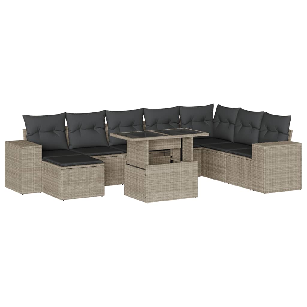 Set Divano da Giardino 9pz con Cuscini Grigio Chiaro Polyrattan - homemem39