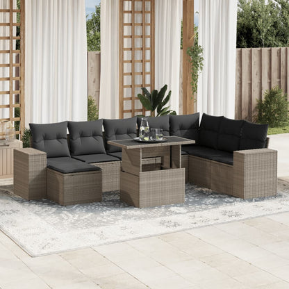Set Divano da Giardino 9pz con Cuscini Grigio Chiaro Polyrattan - homemem39