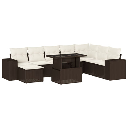 Set Divani da Giardino 9pz con Cuscini Marrone in Polyrattan | homemem39