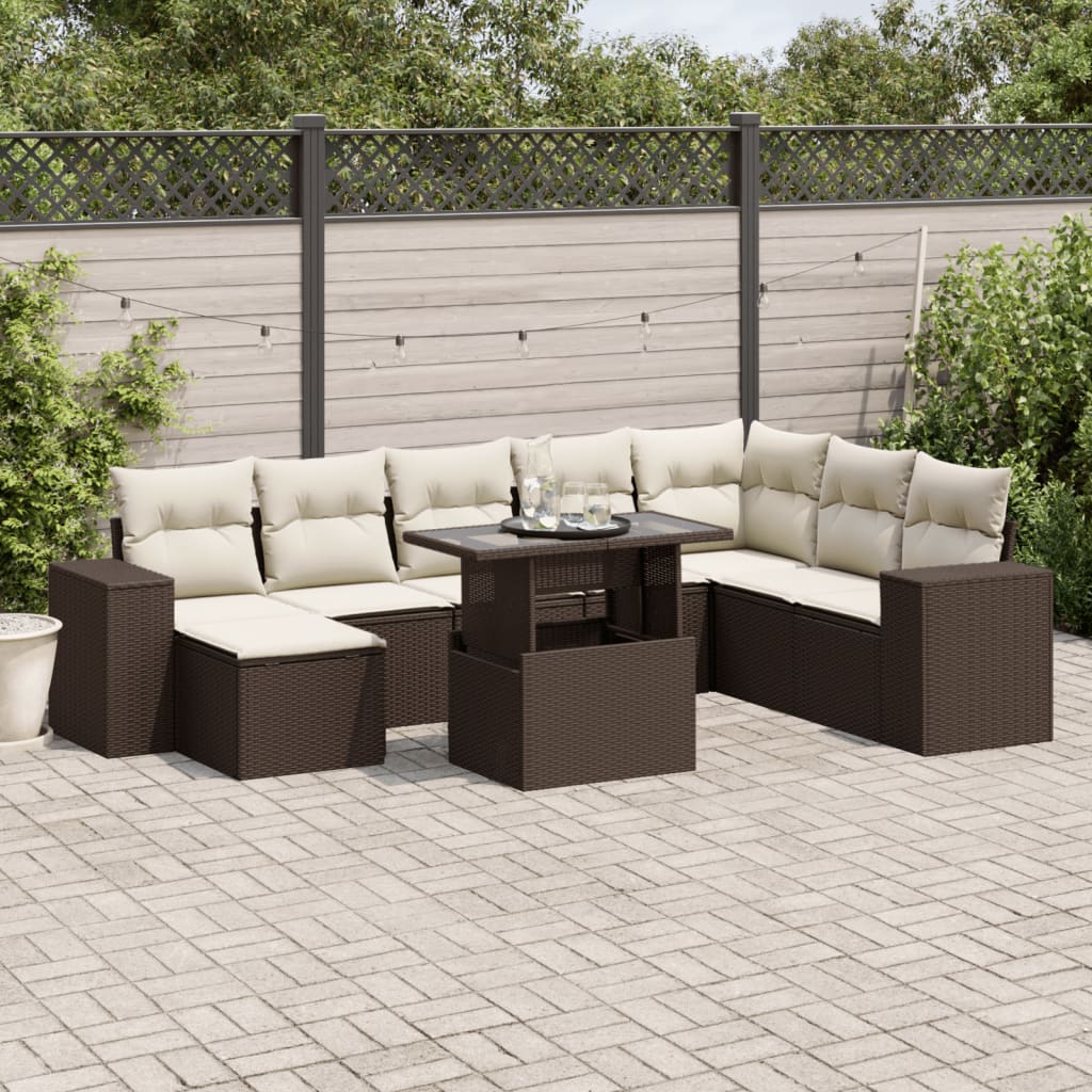 Set Divani da Giardino 9pz con Cuscini Marrone in Polyrattan | homemem39