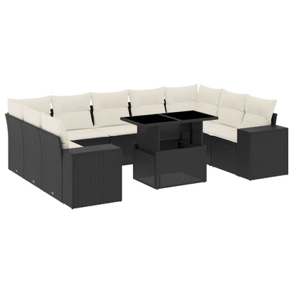 Set Divani da Giardino 10pz con Cuscini in Polyrattan Nero | homemem39