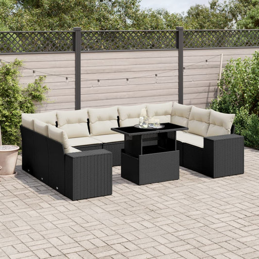 Set Divani da Giardino 10pz con Cuscini in Polyrattan Nero - homemem39