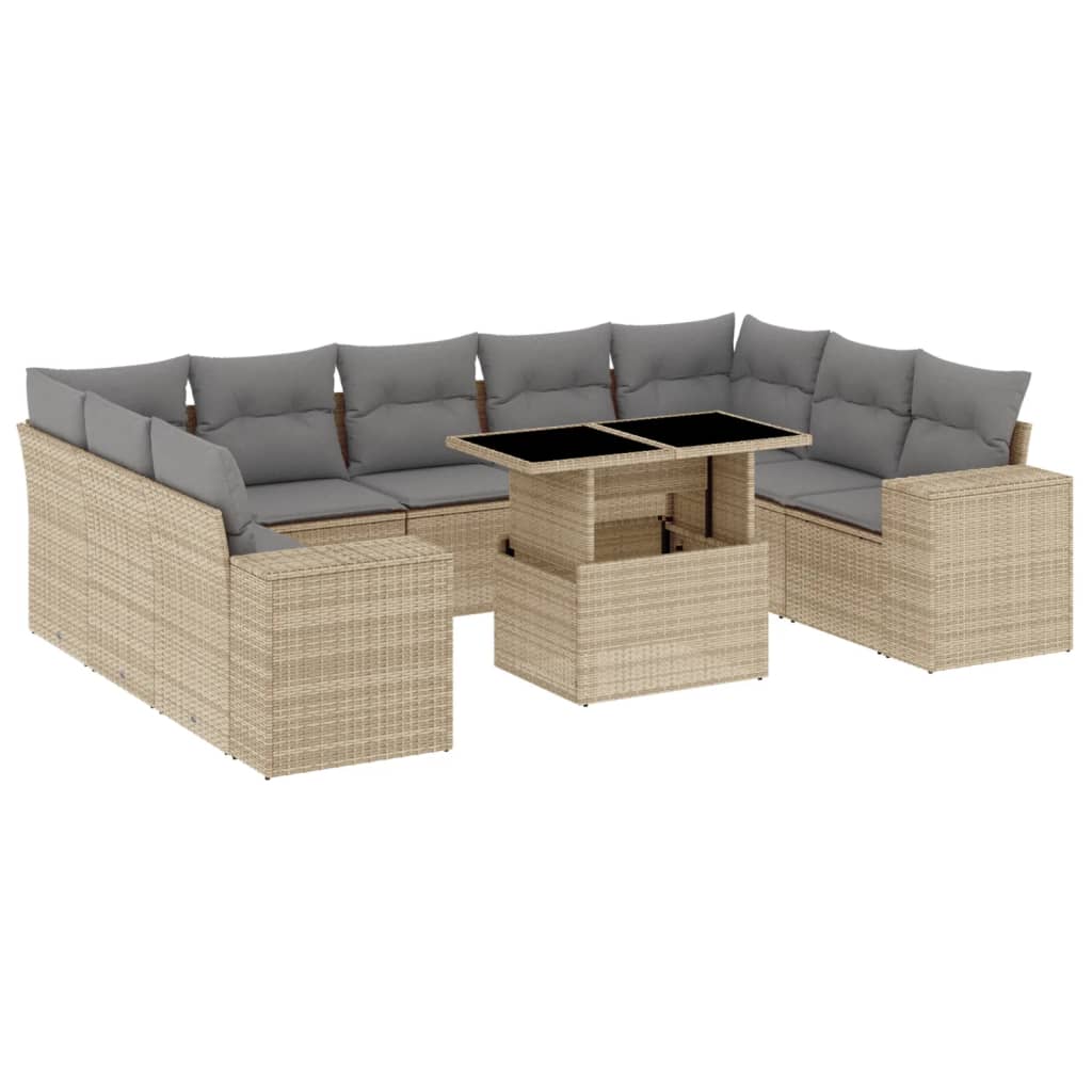 Set Divano da Giardino 10 pz con Cuscini Beige in Polyrattan | homemem39