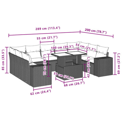 Set Divano da Giardino 10 pz con Cuscini Grigio in Polyrattan | homemem39