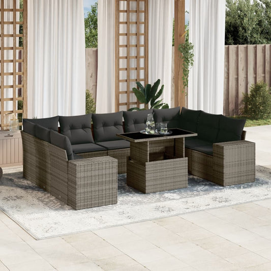 Set Divano da Giardino 10 pz con Cuscini Grigio in Polyrattan - homemem39