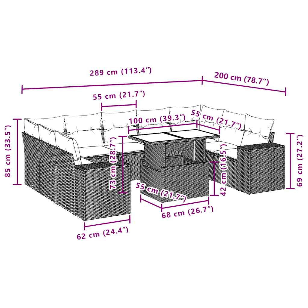 Set Divani da Giardino 10 pz con Cuscini Grigio in Polyrattan | homemem39