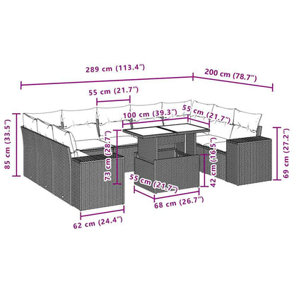 Set Divani da Giardino 10 pz con Cuscini Grigio in Polyrattan | homemem39