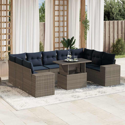 Set Divani da Giardino 10 pz con Cuscini Grigio in Polyrattan | homemem39
