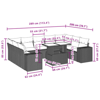 Set Divano Giardino 10 pz con Cuscini Grigio Chiaro Polyrattan | homemem39