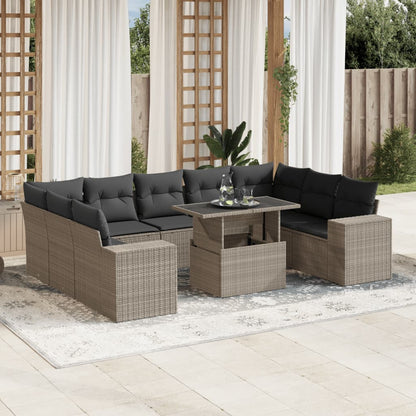 Set Divano Giardino 10 pz con Cuscini Grigio Chiaro Polyrattan