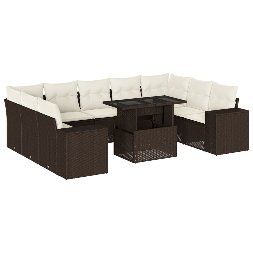 Set Divani da Giardino 10pz con Cuscini in Polyrattan Marrone | homemem39