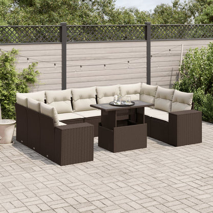 Set Divani da Giardino 10pz con Cuscini in Polyrattan Marrone | homemem39