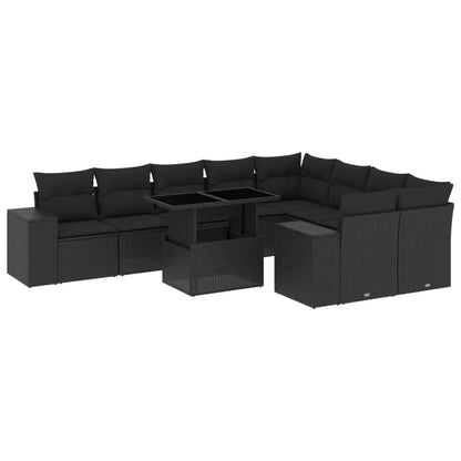 Set Divani da Giardino 10pz con Cuscini in Polyrattan Nero - homemem39