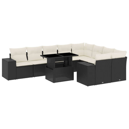 Set Divani da Giardino 10pz con Cuscini in Polyrattan Nero - homemem39