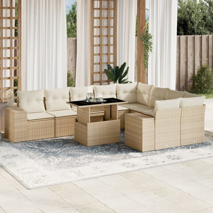 Set Divano da Giardino 10 pz con Cuscini Beige in Polyrattan - homemem39