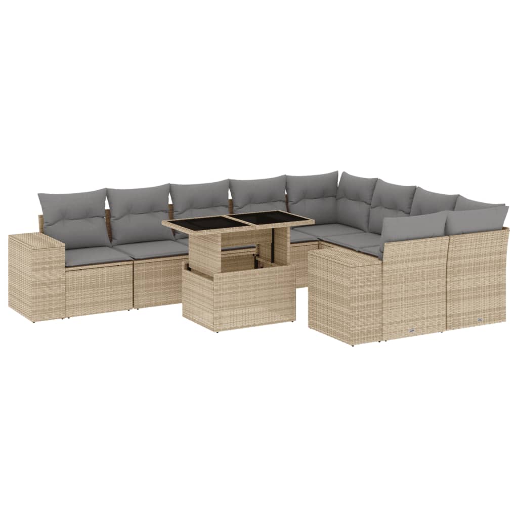 Set Divano da Giardino 10 pz con Cuscini Beige in Polyrattan | homemem39